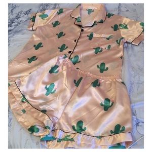 SHEIN Cactus Print Satin Pajamas